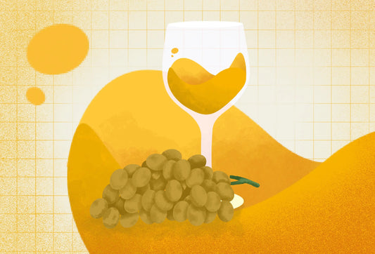 Illustration of a glass of white wine and green grapes