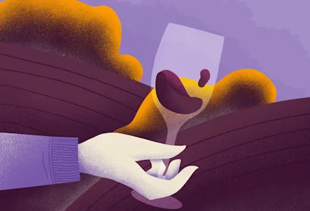 Illustration of a hand swirling a wine glass