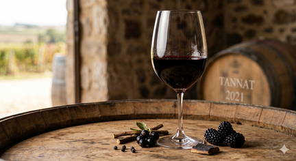 glass of red wine on a barrel
