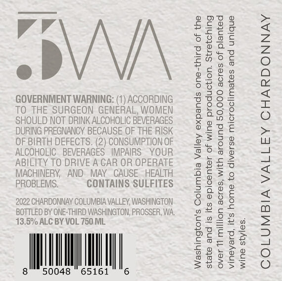 1/3 WA 2022 Chardonnay Columbia Valley, Washington