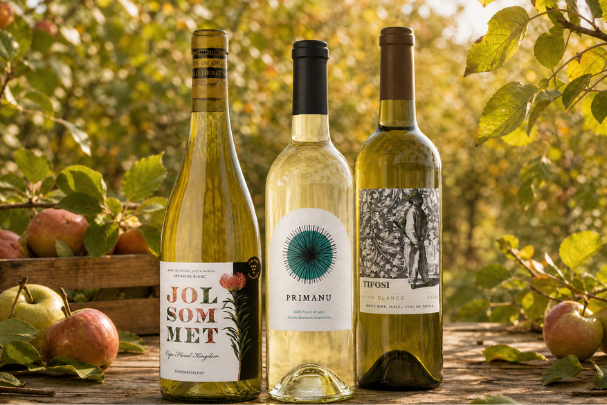 Orchard and Vine Colelction on a wooden table in an orchard