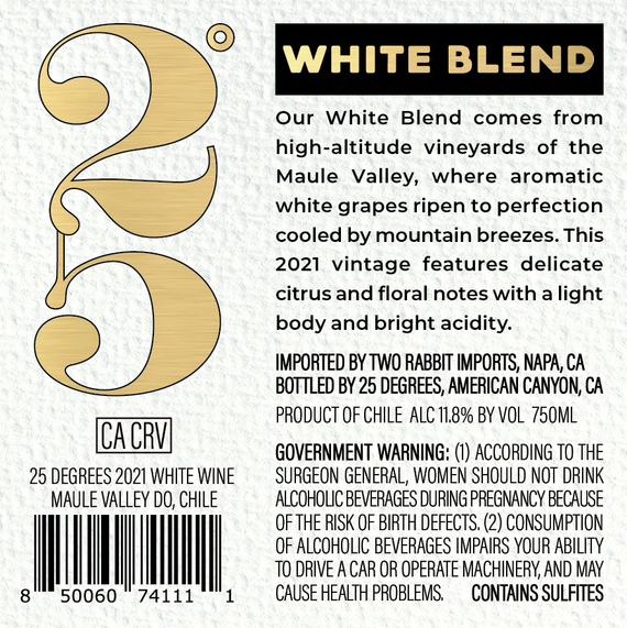 25 Degrees 2021 White Blend Maule Valley DO, Chile