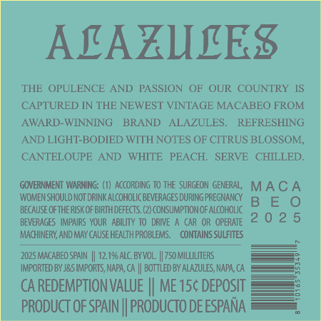 Alazules Macabeo Back Label