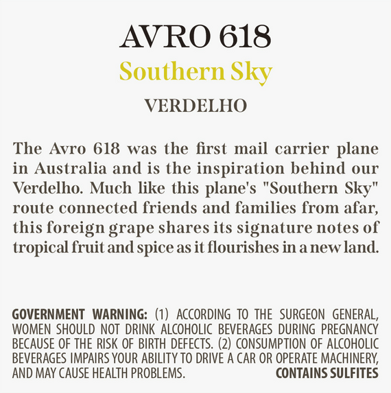 Avro 618 2021 Southern Sky Verdelho South Australia, Australia