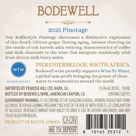 Bodewell Pinotage Back Label