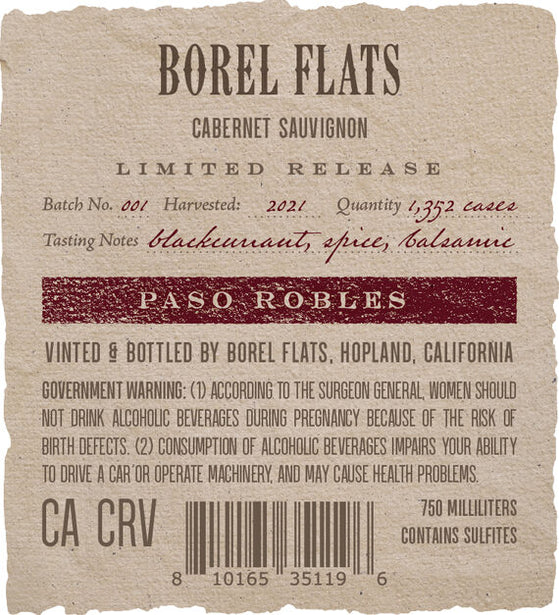 Borel Flats 2021 Cabernet Sauvignon Paso Robles, California