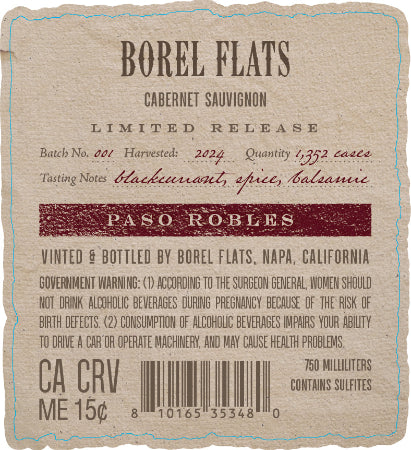 Borel Flats Cab Sauv Back Label