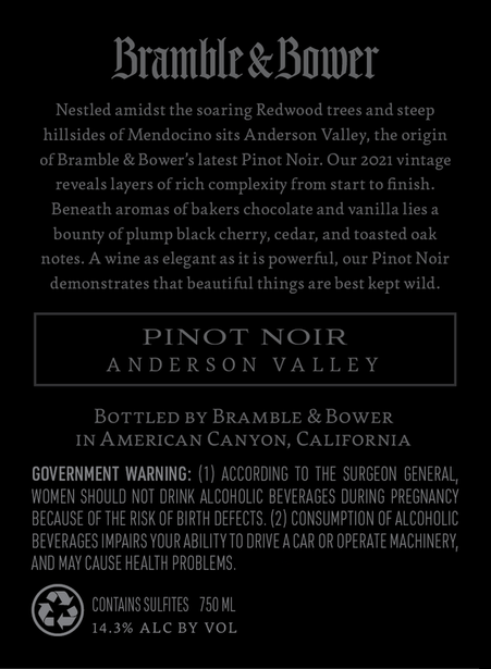 Bramble & Bower 2021 Pinot Noir Anderson Valley, California