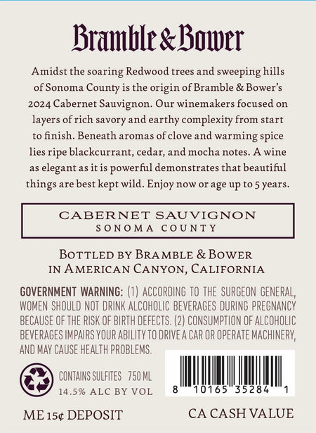 Bramble & Bower Cabernet Sauvignon Back Label