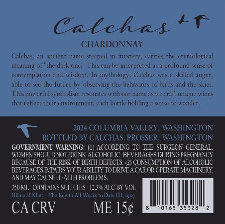 Calchas Chardonnay Back Label