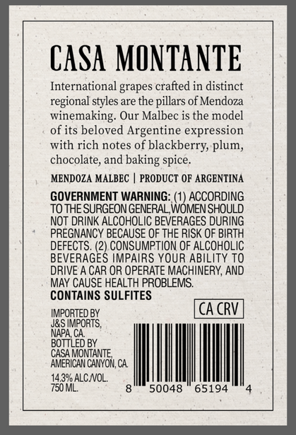 Casa Montante 2021 Malbec Mendoza, Argentina