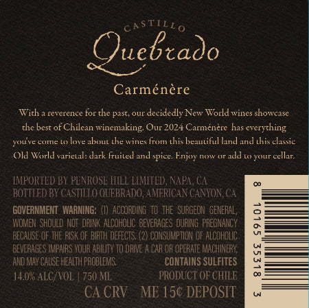 Castillo Quebrado Carmenere Back Label