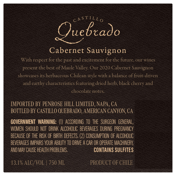 Castillo Quebrado 2020 Cabernet Sauvignon Maule Valley DO, Chile