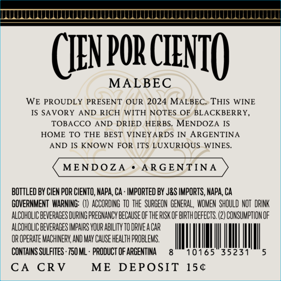 Cien por Ciento 2024 Malbec Mendoza, Argentina