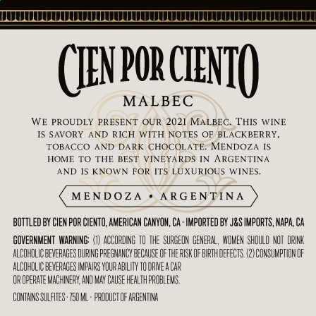 Cien por Ciento 2021 Malbec Mendoza, Argentina