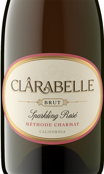 Bottle of Clárabelle Brut Sparkling Rosé with a visible label.