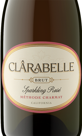 Bottle of Clárabelle Brut Sparkling Rosé with a visible label.