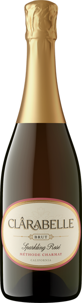 Bottle of Clárabelle sparkling rose wine with a gold foil cap.