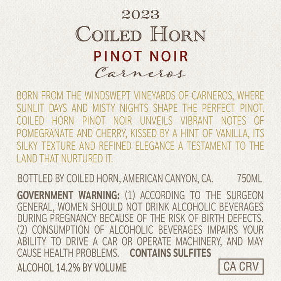 Coiled Horn 2023 Pinot Noir Carneros, California