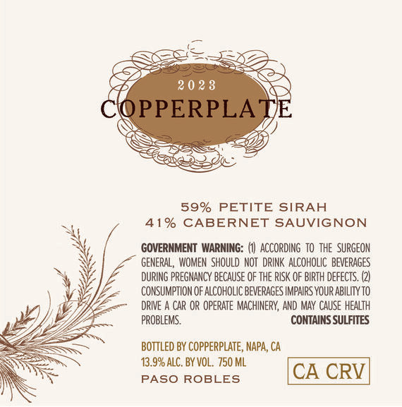 Copperplate 2023 Petite Sirah - Cabernet Sauvignon Paso Robles, California