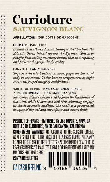 Curioture 2023 Sauvignon Blanc Côtes De Gascogne IGP, France