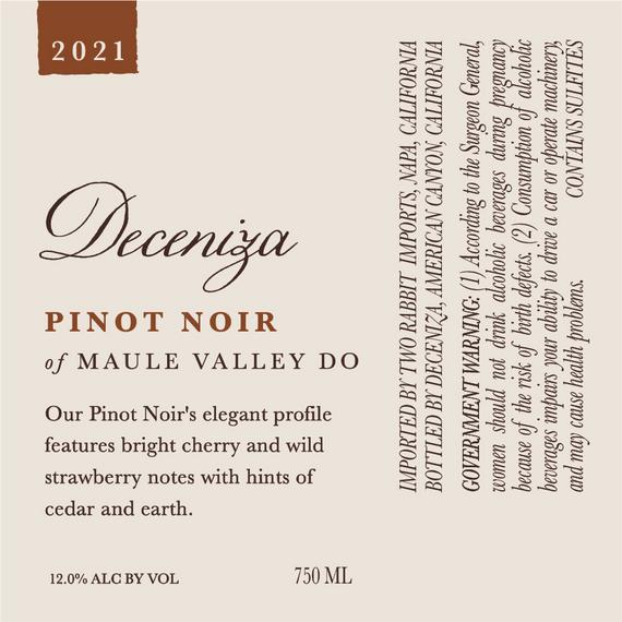 Deceniza 2021 Pinot Noir Loncomilla Valley DO, Chile
