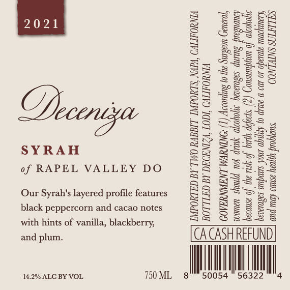 Deceniza 2021 Syrah Rapel Valley DO, Chile