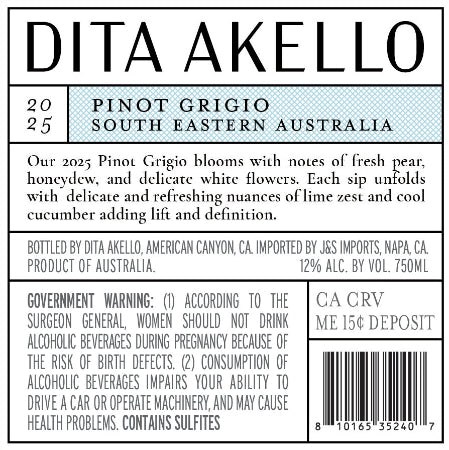 Dita Akello 2025 Pinot Grigio Back Label