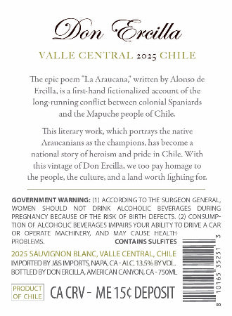 Don Ercilla 2025 Sauvignon Blanc Back Label