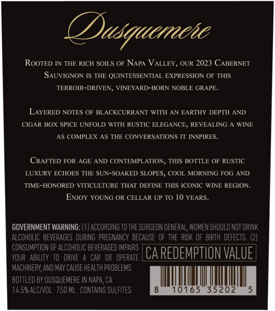 Dusquemere 2023 Cabernet Sauvignon Napa Valley, California