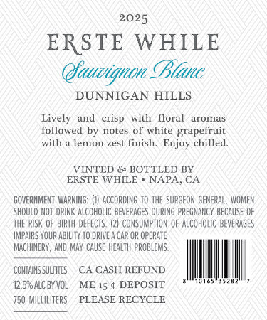 Erste While Sauvignon Blanc back label