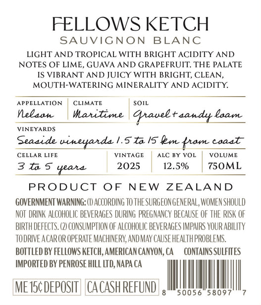 Fellow's Ketch 2025 Sauvignon Blanc Back Label