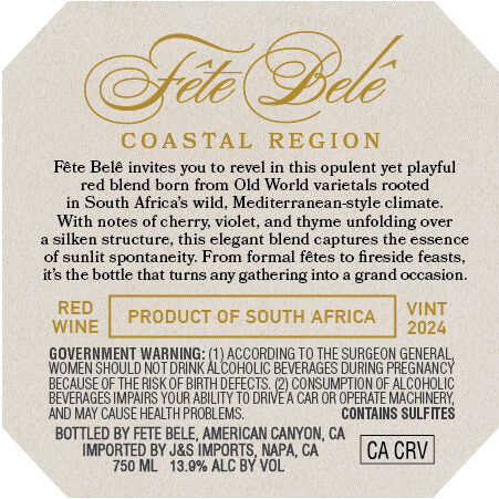 Fête Belê 2024 Red Wine Blend Coastal Region, South Africa
