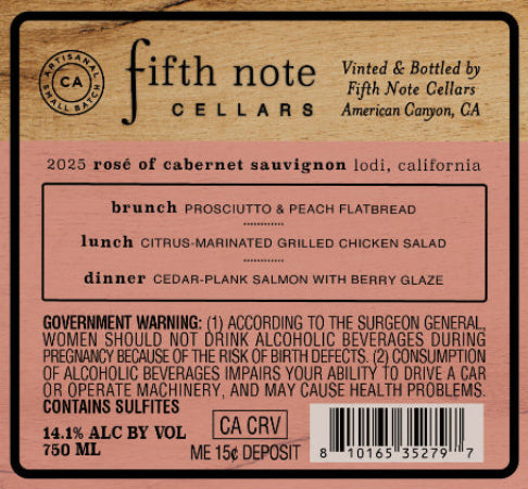 Fifth Note Cellars Rosé of Cabernet Sauvignon back label