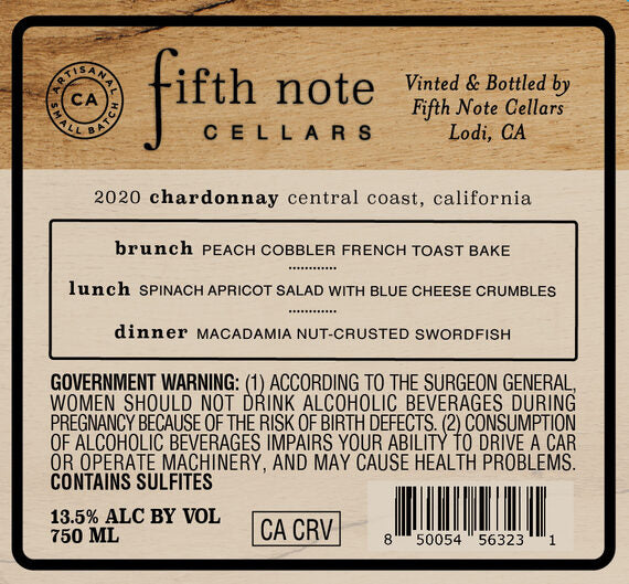 Fifth Note Cellars 2020 Chardonnay Central Coast, California
