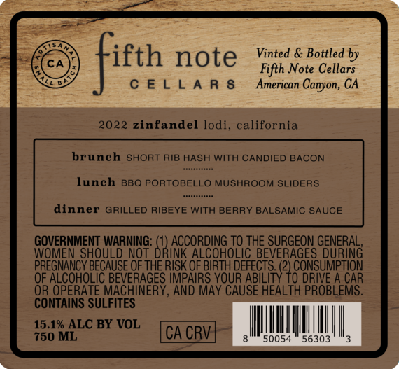 Fifth Note Cellars 2022 Zinfandel Lodi, California