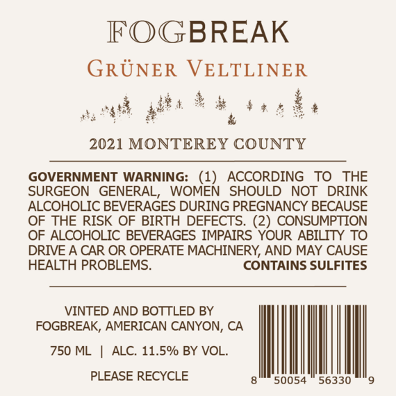 FogBreak 2021 Grüner Veltliner Monterey County, California