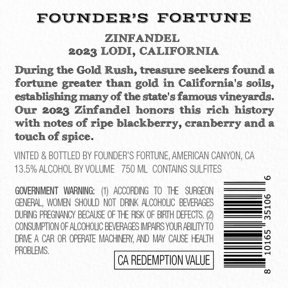 Founder's Fortune 2023 Zinfandel Lodi, California