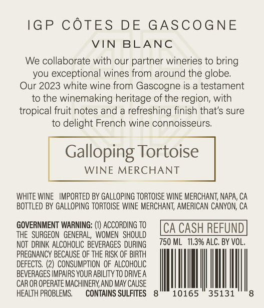 Galloping Tortoise Wine Merchant 2023 Vin Blanc Côtes De Gascogne IGP, France