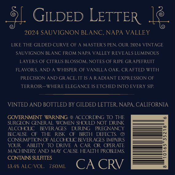 Gilded Letter 2024 Sauvignon Blanc Napa Valley, California