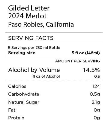 Gilded Letter Merlot Serving Facts