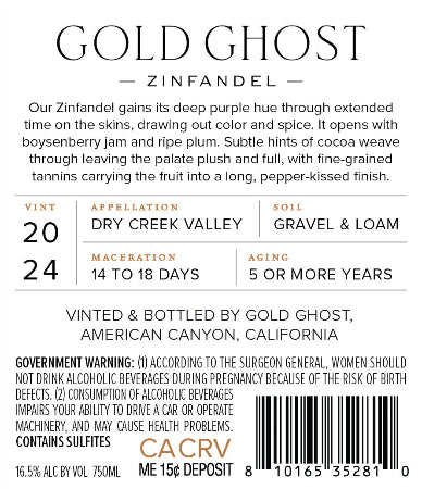 Gold Ghost Zinfandel Beck Label