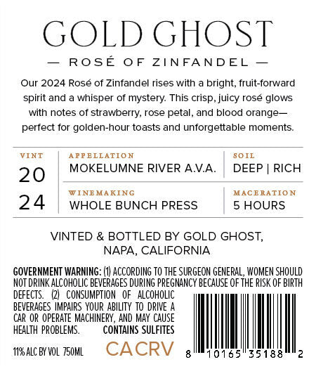Gold Ghost 2024 Rosé of Zinfandel Mokelumne River, Lodi, California