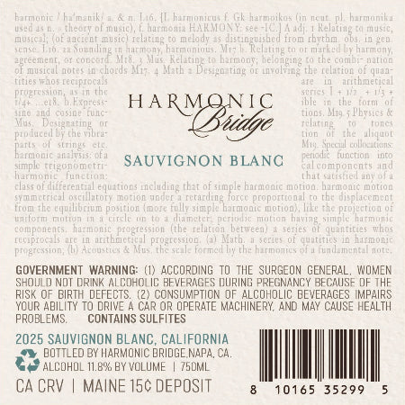 Harmonic Bridge Sauvignon Back Label