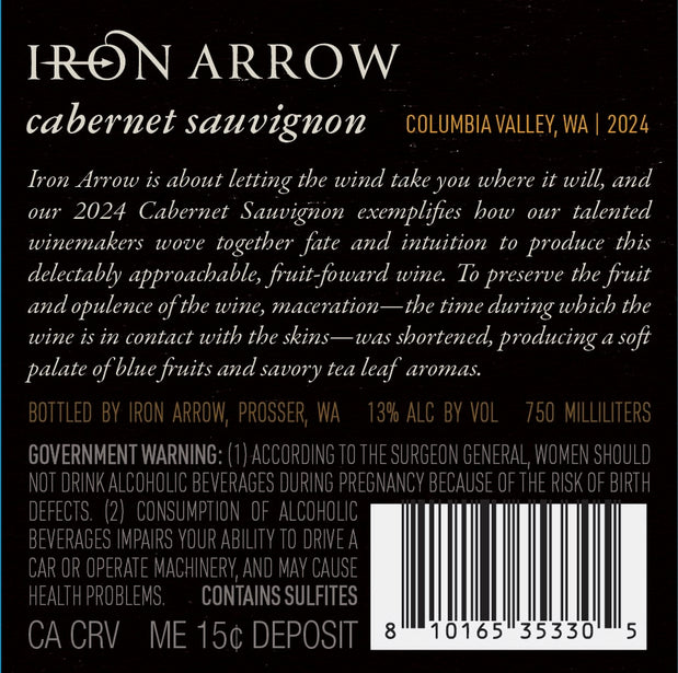 Iron Arrow Cabernet Sauvignon Back Label