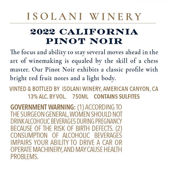 Isolani Winery 2022 Pinot Noir, California