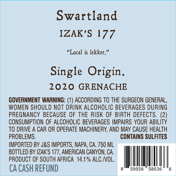 Izak's 177 2020 Grenache Noir Swartland, South Africa