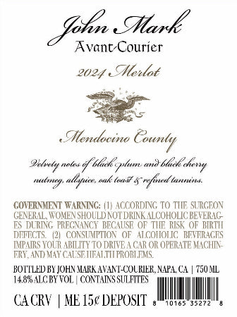 John Mark Avant-Courier 2024 Merlot Back Label