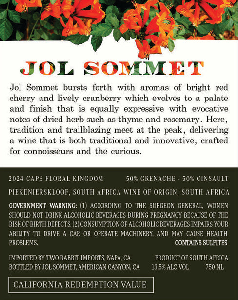 Jol Sommet 2024 Cinsault - Grenache Blend Piekenierskloof, South Africa