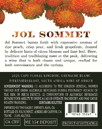Jol Sommet Grenache Blanc Back label